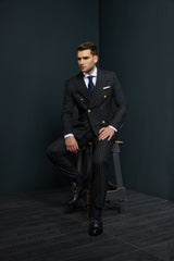 COSTUM CASUAL NEGRU DUNGI GEORGE DOUBLE BREASTED
