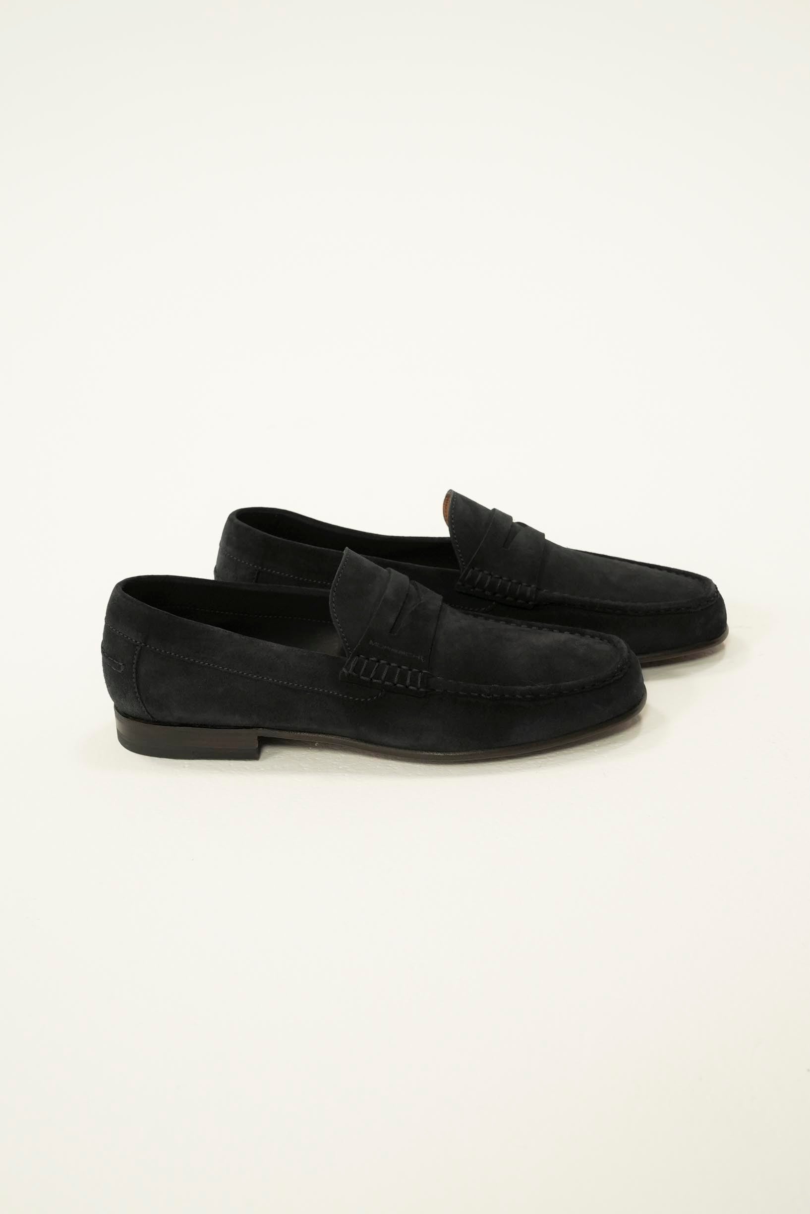 Mocasin penny loafer suede (piele întoarsă) negri – talpă joasă – Luis