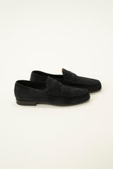 Mocasin penny loafer suede (piele întoarsă) negri – talpă joasă – Luis