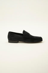 Mocasin penny loafer suede (piele întoarsă) negri – talpă joasă – Luis